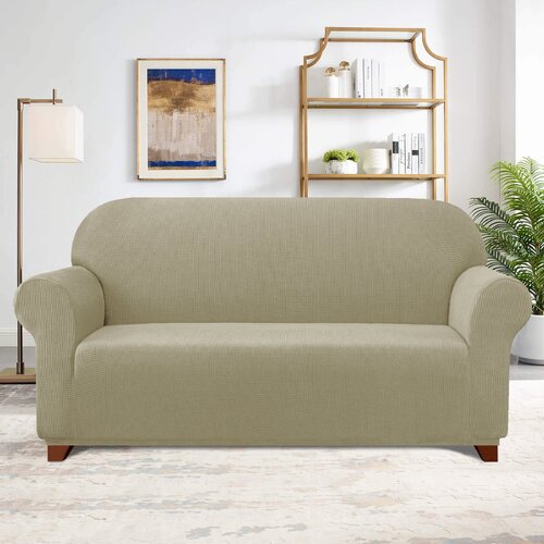 Textured Grid Stretch Oversized Box Cushion Sofa Slipcover